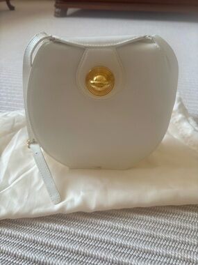 Vintage RODO White Leather Crossbody Bag with Gold Accent